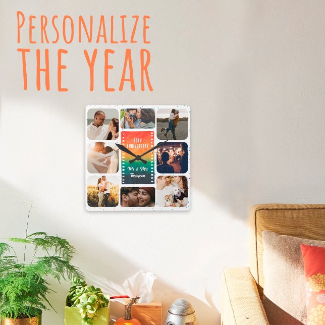 Sunset Photo Collage Mr and Mrs Custom Anniversary Square Wall Clock (Creator Uploaded)