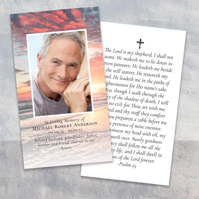 Sunset Photo Memorial Prayer Card | Zazzle