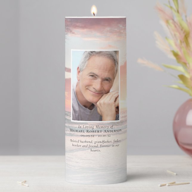 Sunset Photo Memorial Remembrance Tribute Pillar C Candle (In Situ)