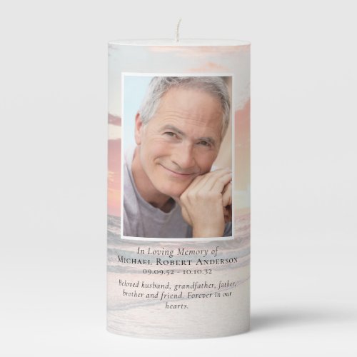 Sunset Photo Memorial Remembrance Tribute Pillar Candle