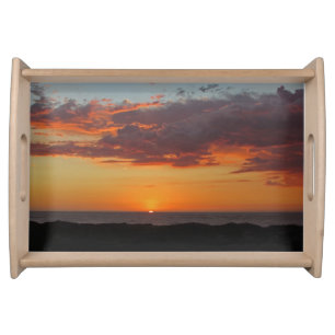 Sunset Photo Orange Evening Sky Pacific Ocean Serving Tray