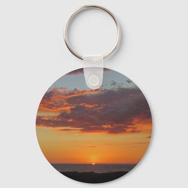 Sunset Photo Pacific Ocean Bright Orange Sky Beach Keychain (Front)