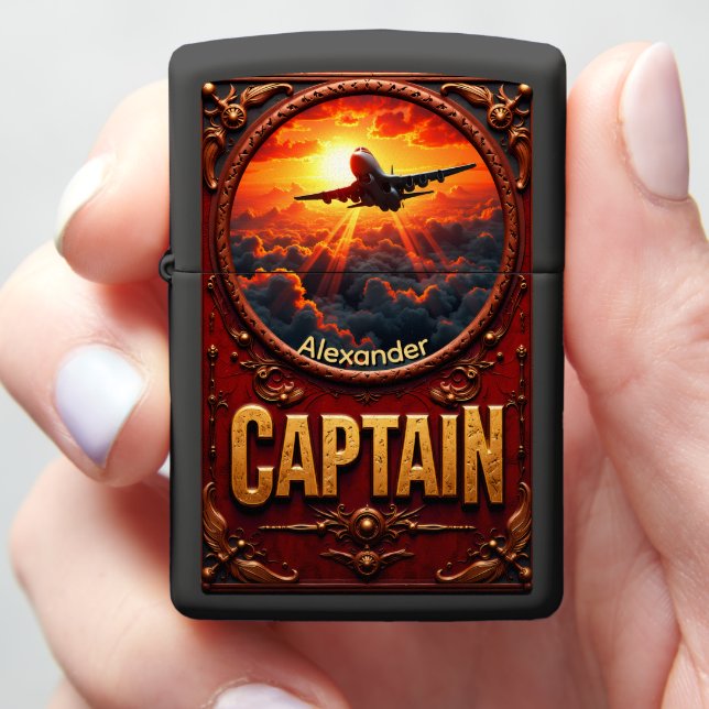 Sunset Pilot's Commander Keepsake Gift Zippo Lighter (In Hand)