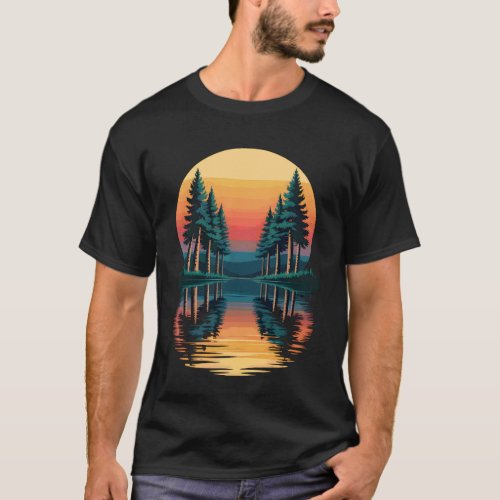 Sunset Pine Forest Reflection Lake T-Shirt