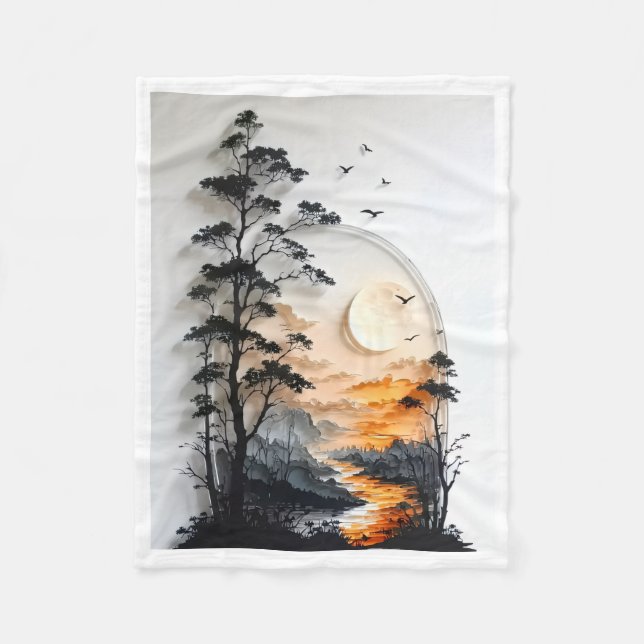 Sunset Pine Silhouette Blanket (Front)
