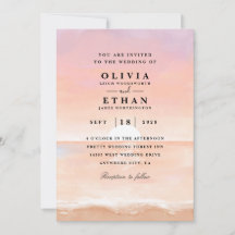 sunset pink beach wedding invitations