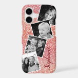 Sunset Pink Glitter Photo Collage Personalized iPhone 17 Case<br><div class="desc">Sunset Pink Glitter Photo Collage Personalized iPhone 17 Case</div>