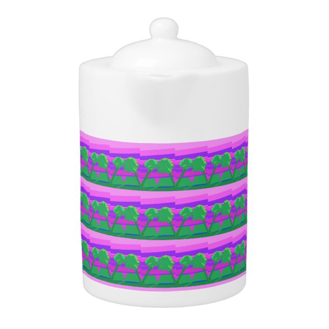 Sunset Pink Green Purple Teapot (Front)