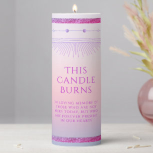 Sunset Pink Purple Celestial Wedding Memorial Pillar Candle