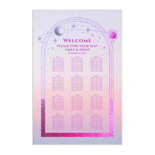 Sunset Pink Purple Celestial Wedding Seating Chart Acrylic Print
