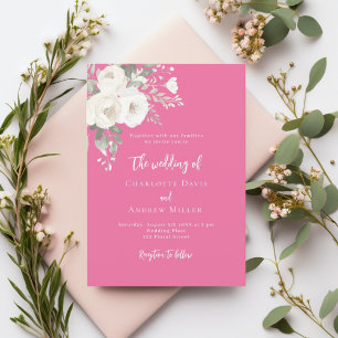 Sunset pink roses florals wedding invitation