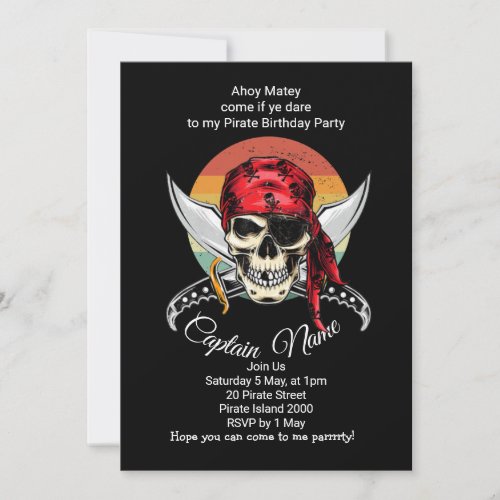 Sunset Pirate Birthday theme Invitation