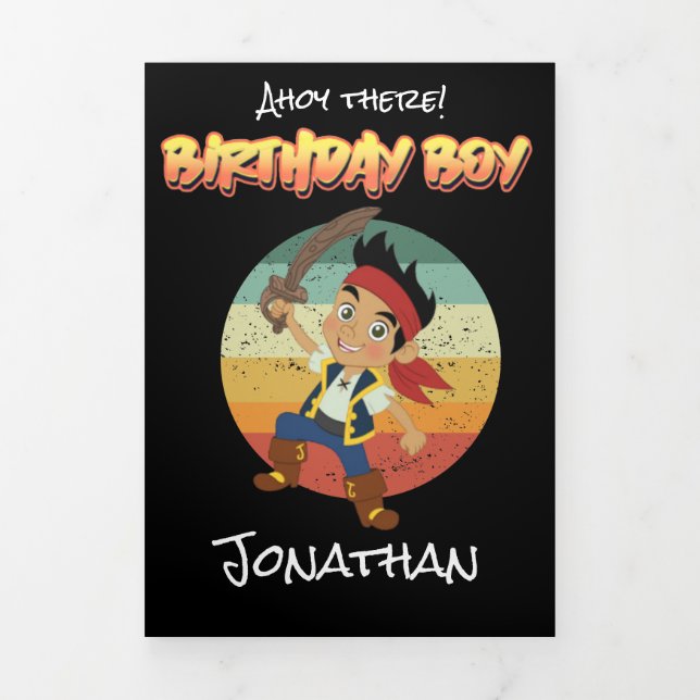  Sunset Pirate Boy 1st Birthday  Tri-Fold Card (Cover)