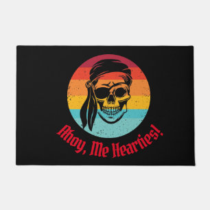 Sunset Pirate Party Skull Ahoy, Me Hearties! Doormat