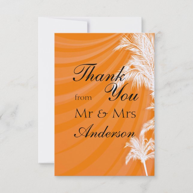 Sunset Plam Trees Wedding Thank You Card (Front)