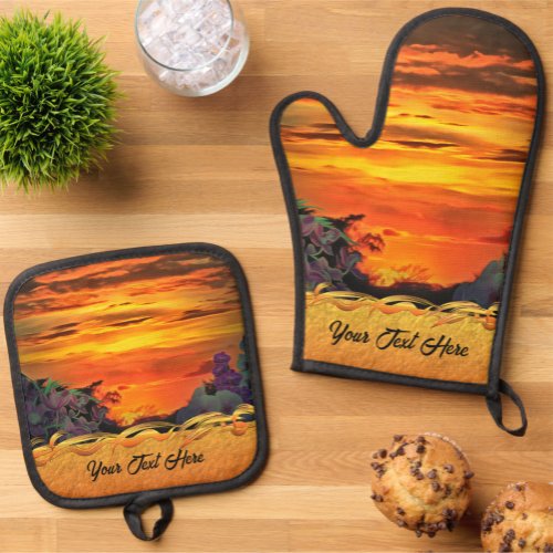 Sunset Plaza Marina 2584 Oven Mitt  Pot Holder Set