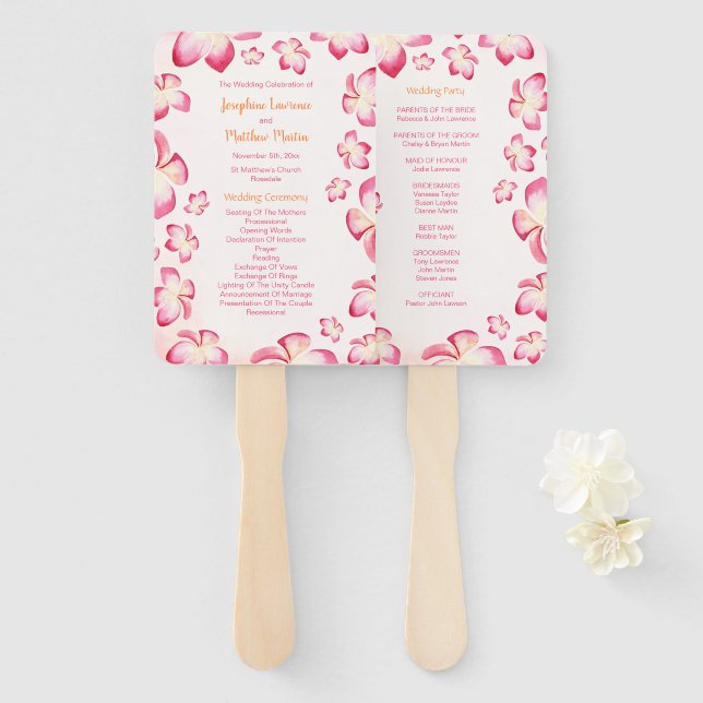 Sunset Plumera Wedding Ceremony Programs Hand Fan (Front and Back)