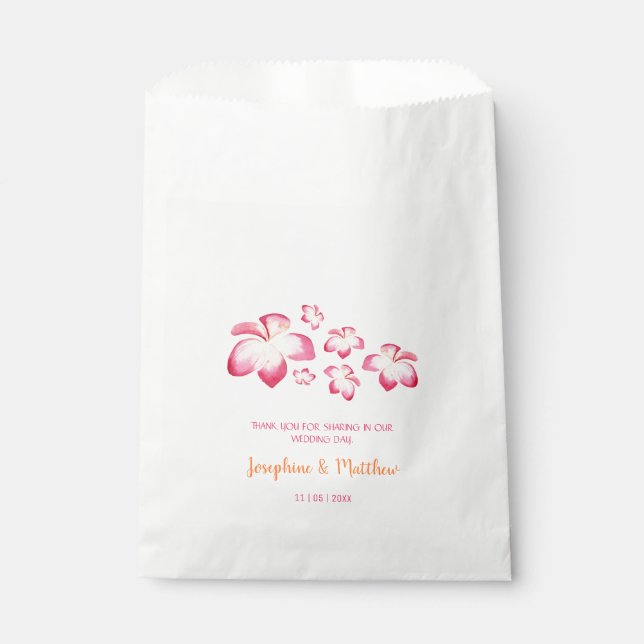 Sunset Plumeria Pink Watercolor Wedding Favor Bag (Front)