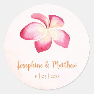 Sunset Plumeria Pink Watercolor Wedding Stickers