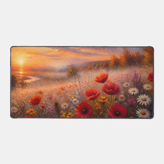 Sunset Poppy Field Impressionist Painting Desk Mat