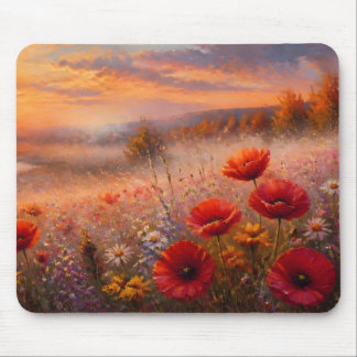 Sunset Poppy Field Impressionist Painting Mouse Pad