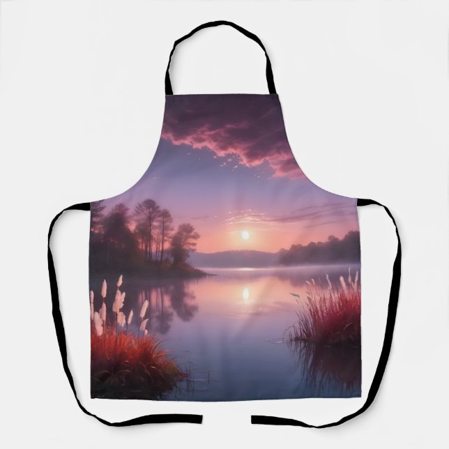 Sunset Purple Lake Landscape Three Apron (Front)