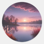 Sunset Purple Lake Landscape Three Classic Round Sticker