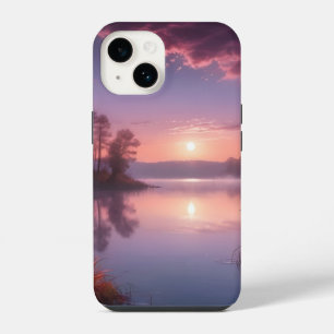 Sunset Purple Lake Landscape Three iPhone 14 Case
