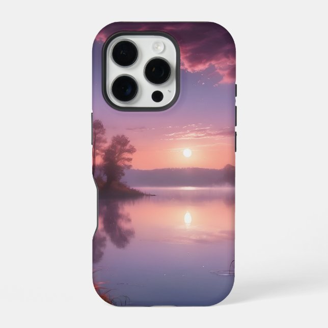 Sunset Purple Lake Landscape Three Iphone Case (Back)