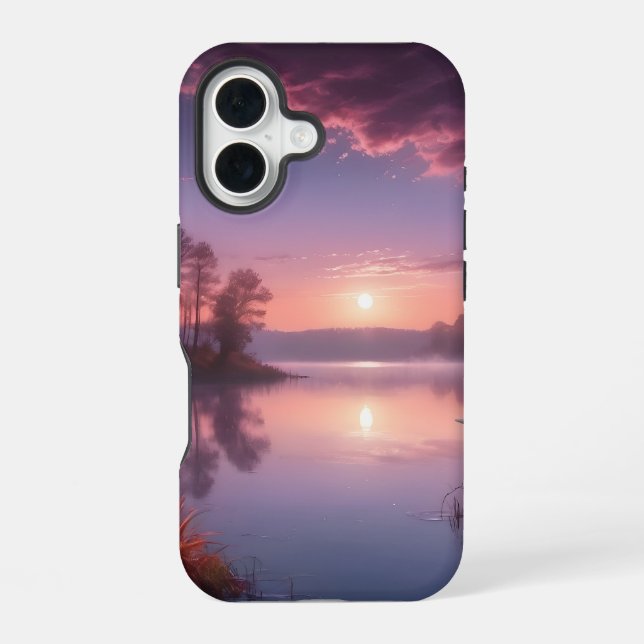 Sunset Purple Lake Landscape Three iPhone Case (Back)