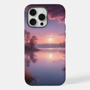 Sunset Purple Lake Landscape Three iPhone 15 Pro Max Case