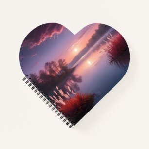 Sunset Purple Lake Landscape Three Notebook