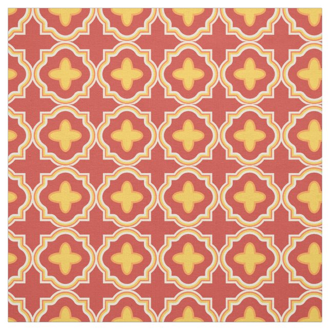 Sunset Quatrefoil - Moroccan Lattice Tile Pattern Fabric (Swatch)