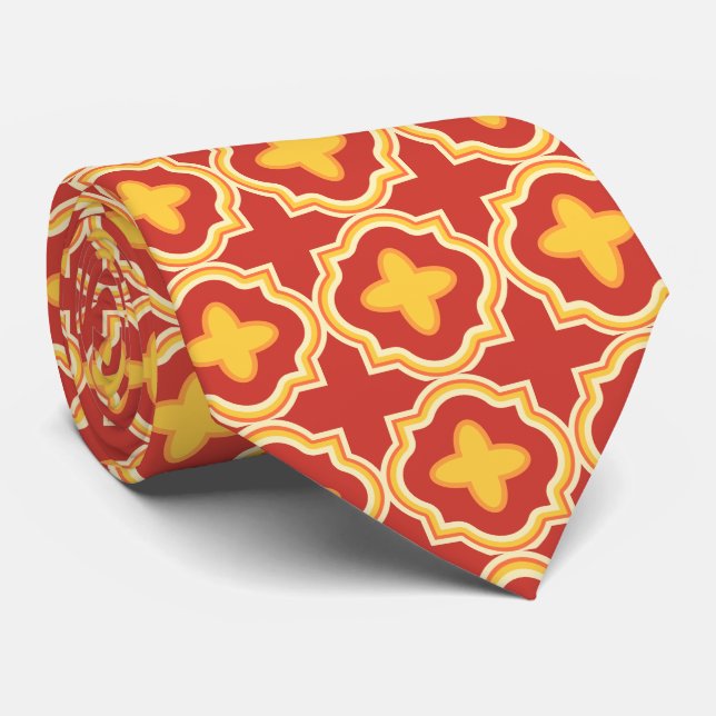 Sunset Quatrefoil - Moroccan Lattice Tile Pattern Neck Tie (Rolled)
