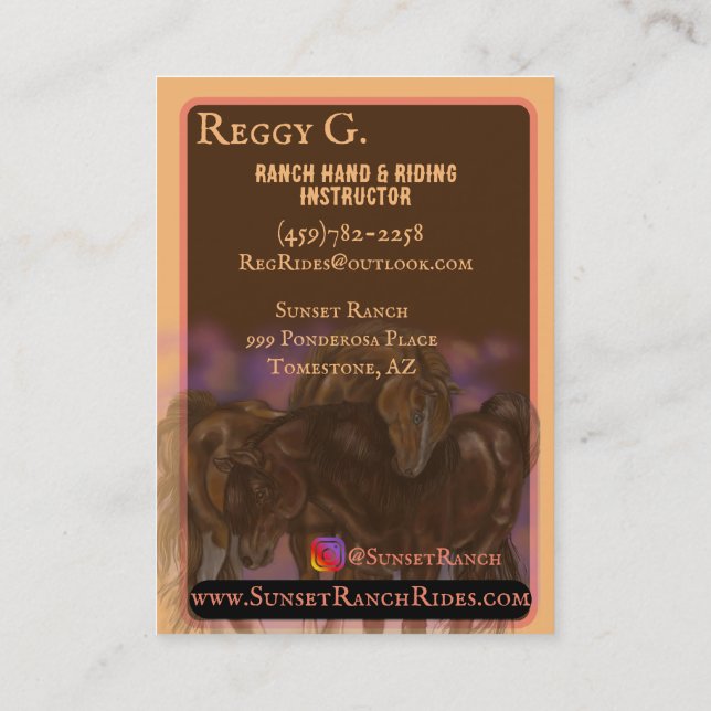 Sunset Ranch Horse Riding business cards (Back)