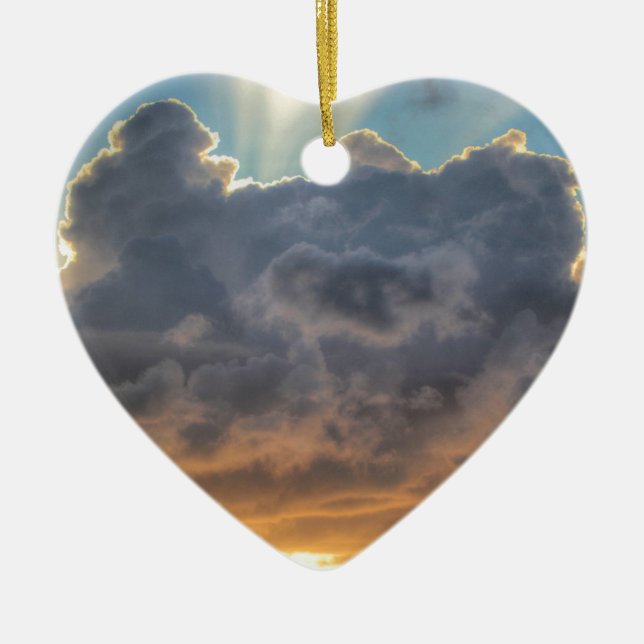 Sunset Rays of Light through Stormy Clouds Ceramic Ornament (Front)