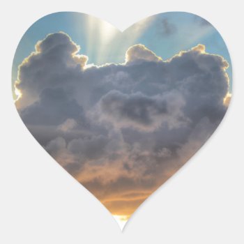 Sunset Rays Of Light Through Stormy Clouds Heart Sticker by Sneffygirl at Zazzle