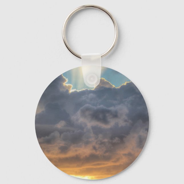 Sunset Rays of Light through Stormy Clouds Keychain (Front)