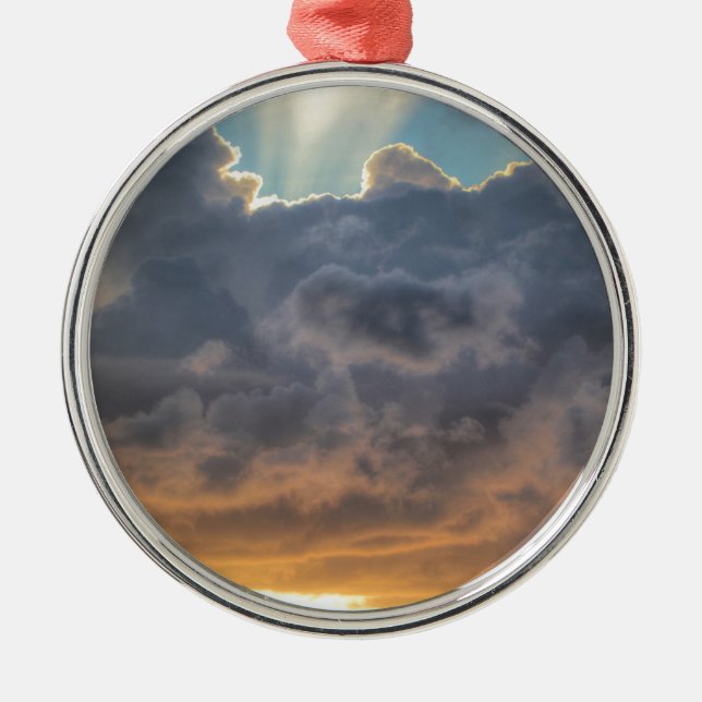 Sunset Rays of Light through Stormy Clouds Metal Ornament (Front)