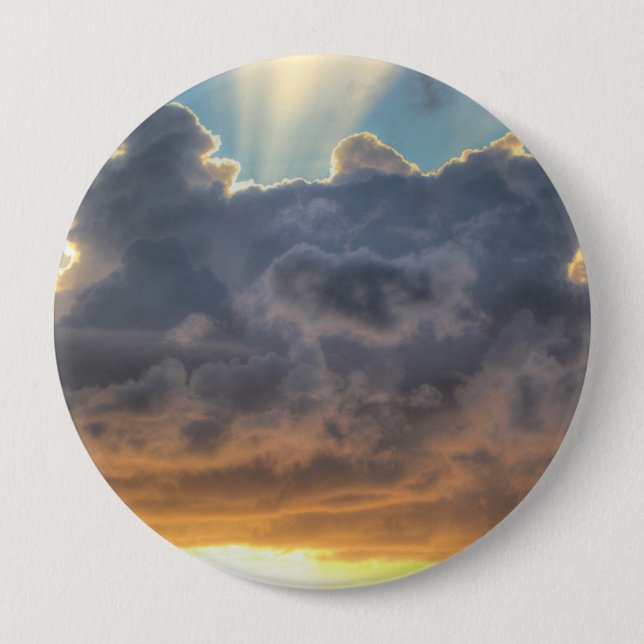 Sunset Rays of Light through Stormy Clouds Pinback Button (Front)