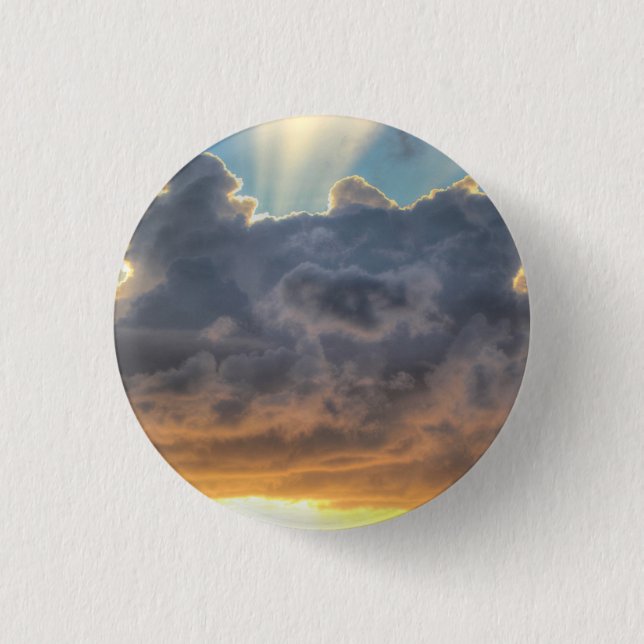 Sunset Rays of Light through Stormy Clouds Pinback Button (Front)