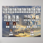 Sunset Rays Through Clouds Photo 2 Family Trees Poster<br><div class="desc">When a couple marry, their family trees are combined. This poster features four generations of a couple's families with a background of a photo of a pine tree forest. The photos and names are set up as templates that should be replaced with the family photos and names. If you do...</div>