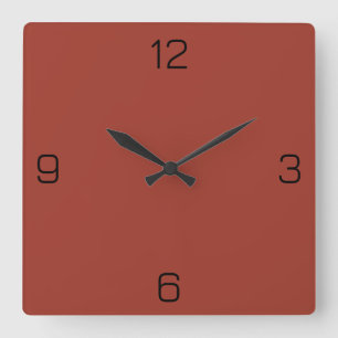 Sunset Red Terracotta 9F392B Color Add Name Option Square Wall Clock