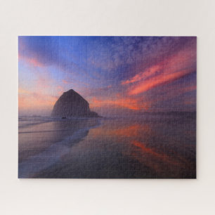 Sunset Reflection of Haystack Rock at Cannon Beach Jigsaw Puzzle