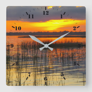Sunset reflection square wall clock