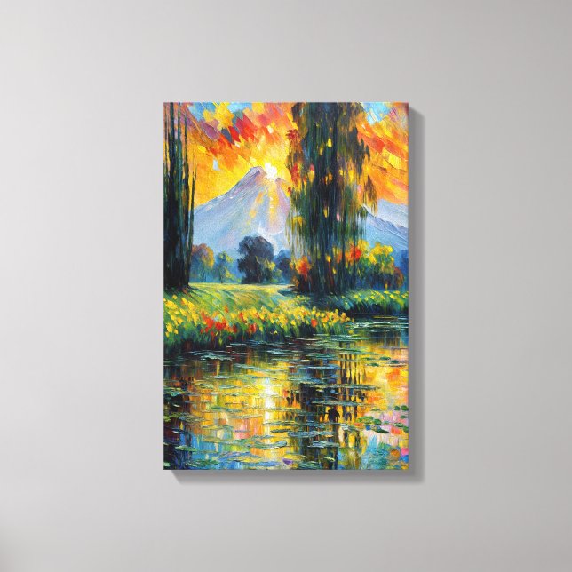 Sunset Reflection Vibrant Landscape Impressionism  Canvas Print (Front)
