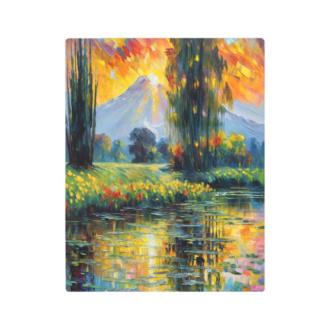 Sunset Reflection Vibrant Landscape Impressionism  Metal Print (Front)