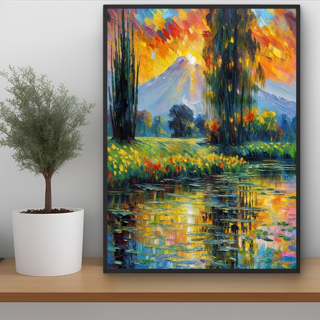 Sunset Reflection Vibrant Landscape Impressionism  Poster (Creator Uploaded)