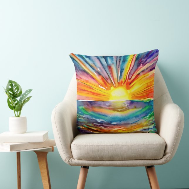 Sunset Reflection | Watercolor Art Throw Pillow (Chair)