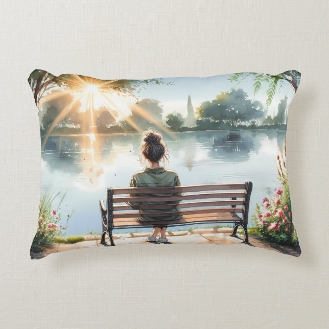 Sunset Reflections Lake Scene Accent Pillow (Front)